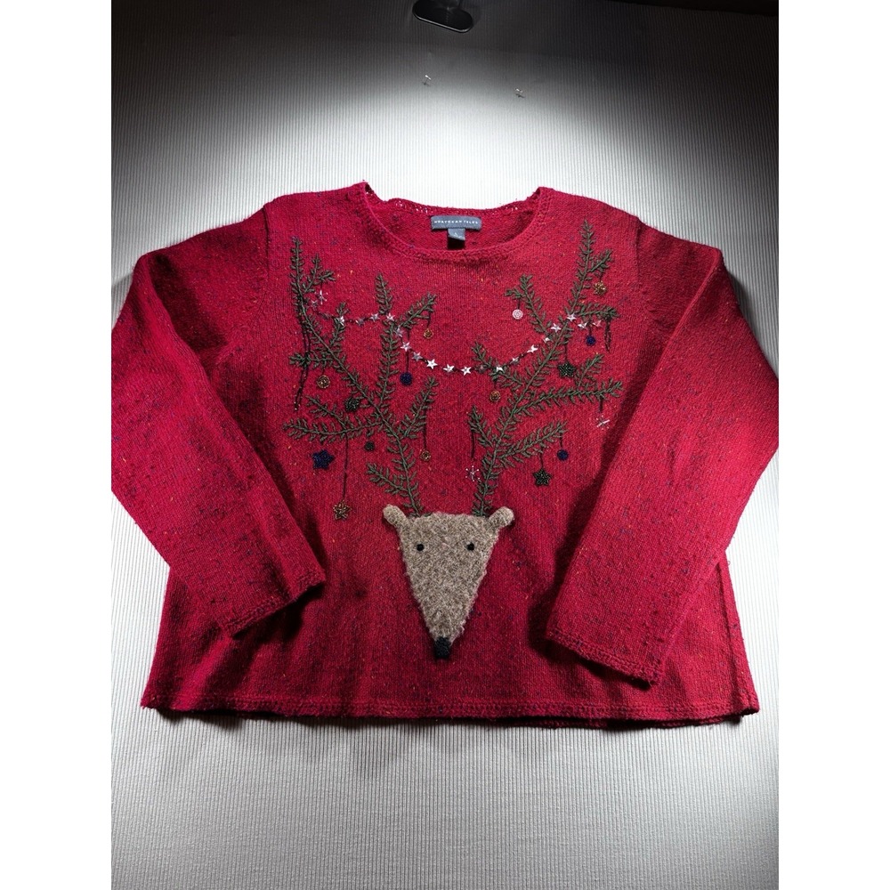 Northern Isle Vtg Y2K Wool‎ Blend Red Holiday Raindeer Sweater Large Christmas